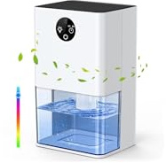Deumidificatore 1800 ML, Deumidificatore Casa Muffa Piccolo a Basso Consumo 22,5 W, Timer 4/8 ore, Spegnimento e Sbrinamento Automatici, Lluce Ambientale per Camera da Letto, Guardaroba, Bagno