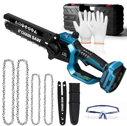 Mini motosierra eléctrica de 8 y 6 pulgadas, sin escobillas, 6000 rpm, batería compatible con batería Makita de 18 V, motosierra manual con engrasador automático para tijeras de podar, tijeras de