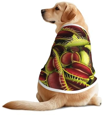 Köttätande växt tryck hund outfit ärmar, roliga husdjur hundkläder maskintvättbar skjorta väst för medelstora hundar