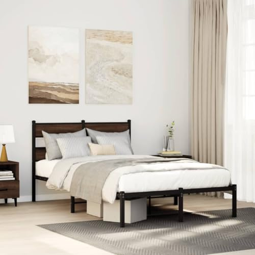 Frdhee Letto a molle, letto senza materasso con testiera marrone rovere 120 x 190 cm, letto matrimoniale per materasso, camera da letto, montaggio facile