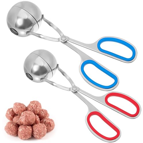 Amosfun Pince à Boulettes de Viande Inox 304 Lot 2 Pièces Grand Bleu Petit Rouge Outil la Cuisine pour Boulettes et Cake Pops Ustensile Polyvalent pour Façonnage Facile et Démoulage