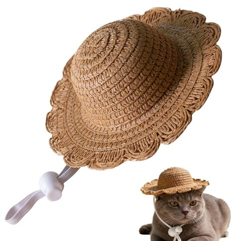 Cappello in paglia canina | copricapo regolabile per gatto | Cappello di paglia per gatto estivo - per genitori di animali, addestratori, spiaggia, , passeggiata, escursionismo, giardino