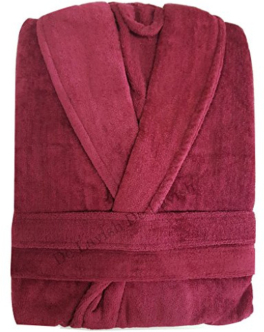 Ladies Bathrobe Long Womens Mens Bath Robe Soft 100% Egyptian Cotton Dressing Gown Towelling Free Size Unisex (Wine)