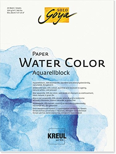 Kreul 68011 - Solo Goya Paper Water Color, Bloc Aquarelle, env. 18 x 24 cm, 300 g/QM, 20 Feuilles, sans Acide, Blanc Naturel, pour la Peinture à l'aquarelle et à la Gouache