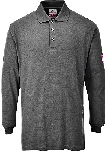 Portwest FR10GRRXXL FR Anti-Static Long Sleeve Polo Shirt, 2X-Large, Grey