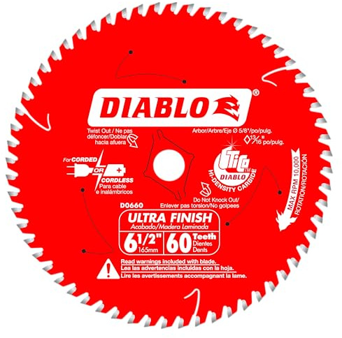 Diablo Ultra Finish Saw Blade for Wood - 6-1/2 x 60-Teeth, TiCo Carbide - D0660A