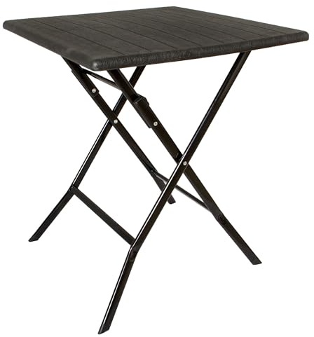 Lemodo Klapptisch mit Tischplatte in schwarzer Holz-Optik, Balkontisch 62 x 62 cm (L x B) | Beistelltisch bis zu 40 kg belastbar, Gartentisch, robuster Plastiktisch