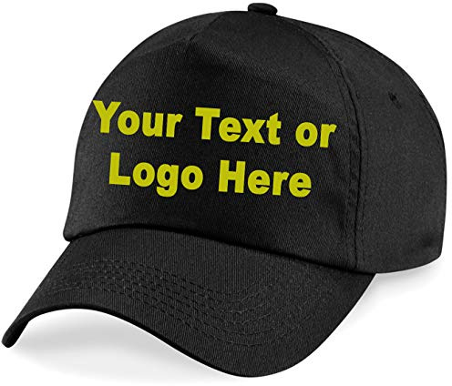WM SPORTS Personalised Baseball caps Customised Adults Unisex Printed Caps Hats with Text/Name or Logo (Black Cap)