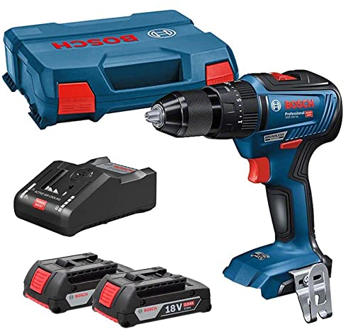 Bosch Professional 18V System Cordless Combi Drill GSB 18V-55 (incl. 2x GBA 2.0Ah Batteries, Charger 18V-40, L-BOXX 136)
