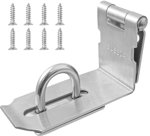 BuxiuGK 90 Grad Sicherheits Überfalle Schloss Vorrichtung 5 Zoll für Vorhängeschloß mit Schrauben,SUS 304 Edelstahl,Silber
