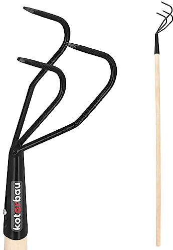 KOTARBAU® Cultivateur à Main avec 3 Dents Griffe de Jardin en Acier avec Manche en Bois 125 cm Accessoire de Jardinage Outil de Jardinage Accessoires de Plantation