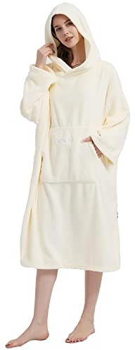 Hiturbo Changing Bath Robe-Surfing Poncho Towel Bathrobe with Hood for Beach,Swimming,Home White