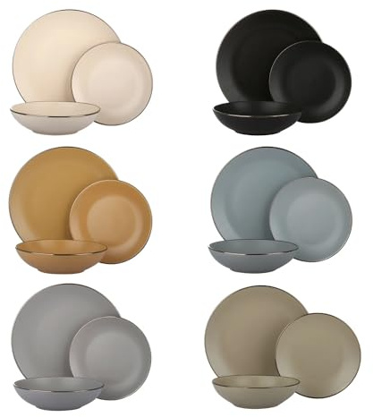 KASANOVA servizio piatti 6 persone Sahara, servizio piatti 18 pezzi, set piatti moderni, piatti ceramica stoneware, Multicolore, lavabili in lavastoviglie