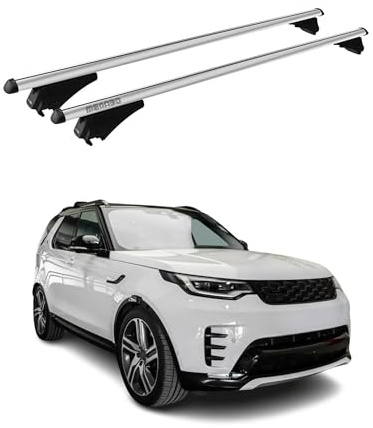 Menabo - Portabicicletas Transversal Compatible con Land Rover Discovery 5 L462 2017 – 2020 | TÜV de Techo portaequipajes de Aluminio 2 Piezas Plateado
