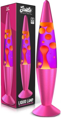 Jambo Liquid Lamp with Wax That Flows Like Lava, Cool Lamps, Relaxing and Entertaining, Night Lights for Kids, Adults, Teens (16, Pink Base, Purple Liquid, Yellow Wax)