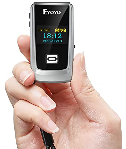 Eyoyo QR Code Scanner with LCD Display, Mini Portable Bluetooth Barcode Scanner, Wireless 1D 2D Book Bar Code Scanner for Library Classroom Inventory Compatible with iPhone iPad Android iOS POS Laptop
