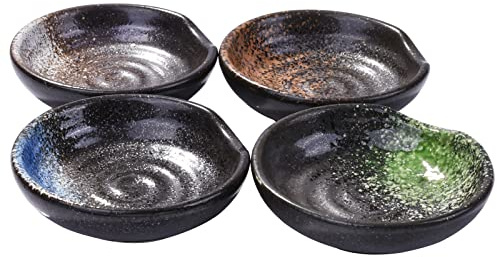 LMRLCS Japanese Ceramic Dish 3.15 Inch Home Seasoning Saucer Soy Sauce Saucer Small Soy Sauce Vnegar Dish Snack Dish Set of 4