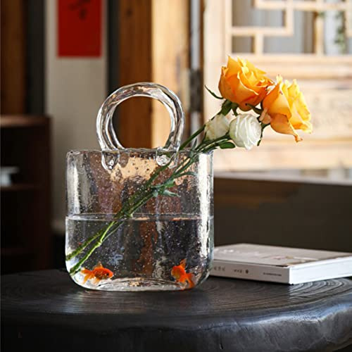 LUZLED Vaso per sacchetti di vetro, vasi di vetro soffiato a mano trasparente con bolla, vaso di fiori a forma di borsa, vaso di vetro unico Tote Bag vaso di pesce ciotola vaso a bocca larga Bubble