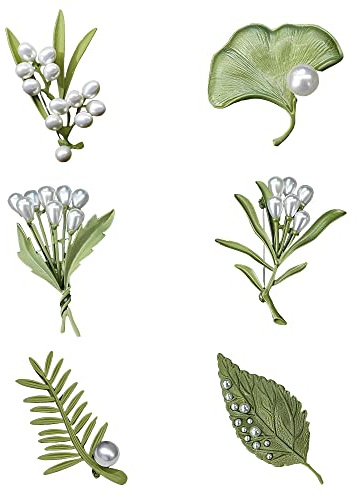 Oenothera 6 Piezas Broches De Perlas De Esmalte Verde, Broche de moda creativa, Broche Floral De Perlas, para mujer, accesorios de abrigo