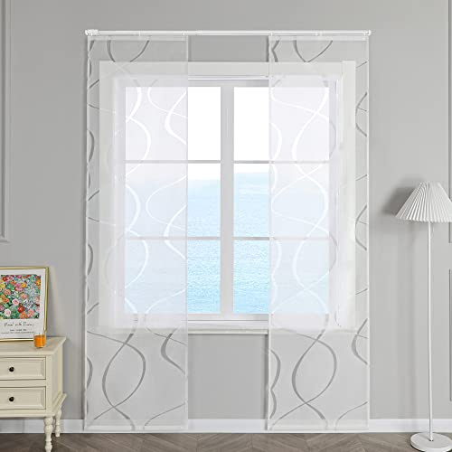 ESLIR Schiebegardinen Voile Flächenvorhänge Set 2er Schiebevorhang Wohnzimmer Gardinen mit Klettband Gardinenschals Transparent Vorhang Ausbrenner Weiß BxH 57x245cm 2 Stück