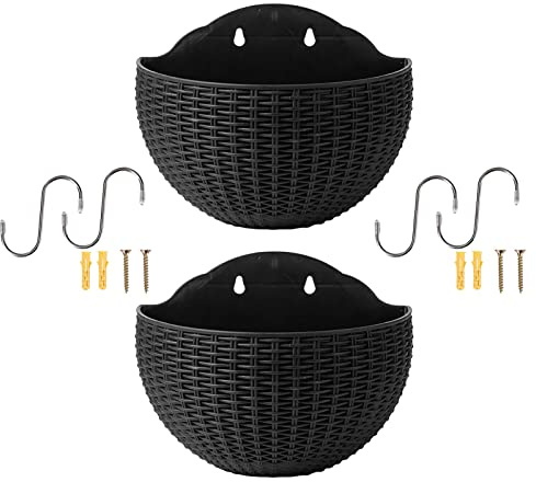 Stronrive 2 Wall Hanging Flower Pot, Plant Pots Outdoor, Imitation Rattan Wall Hanging Semicircle Flower Pot, Plants Holder Hanger For Balcony Fence Wall Mounted