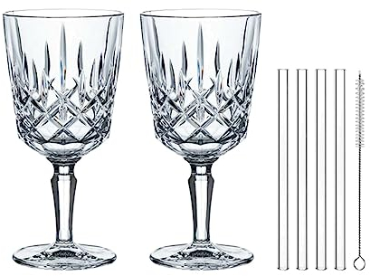 Spiegelau & Nachtmann, 7-teiliges Weingläser-Set, 2x Weingläser/Cocktailgläser 355 ml, 4x Glastrinkhalme 15 cm + Reinigungsbürste, Kristallglas, Noblesse, 105089