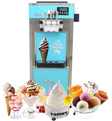 WYDDDARY Commercial Soft Serve Ice Cream Machine 3 Flavors Stainless Steel 110V 1800W 20-30L/H Ice Cream Makers Standing Type LCD Panel for Restaurants Supermarket Snack Bar