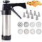 Gebäckspritze Set, Edelstahl Gebäckpresse mit 8 Schablonen und 8 Tüllen, Tragbar Spritzgebäck Presse DIY Kekspresse Backzubehör für Kuchen Kekse
