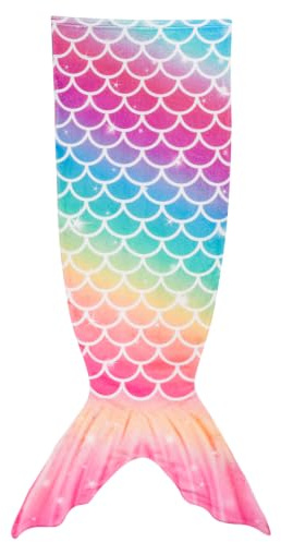 WERNNSAI Mermaid Tail Blanket - Plush Mermaid Tail Blanket 110 x 40cm All Seasons Soft Flannel Fleece Cozy Blanket Mermaid Scale for Birthday Gift (Rainbow