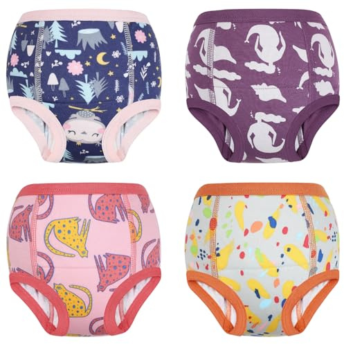 FLYISH DIRECT Calzones de Entrenamiento para niño y niñas, Ropa Interior de Entrenamiento de 100% algodón, Braguitas de Aprendizaje Reutilizables, 4 Paquetes, 9 años