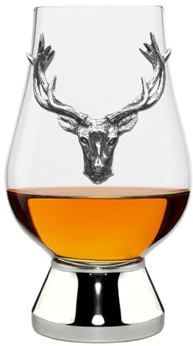 English Pewter Company Glencairn Whisky Glass 200ml with Pewter Stag Head and Base [WGP021]