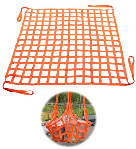 Cargo Polyester Sling Hoist Net, 1x1M High Load Capacity Orange Hanging Net for Loading and Unloading