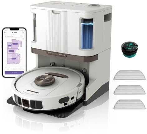 Shark PowerDetect Robot Vacuum and Mop with 60-Day Self-emptying and Cleaning Base - 3D LiDAR Navigation - Wi-Fi/App - 3 Anti-microbial Pads, 1 Odour Cartridge and 2 Brushes Incl. - White