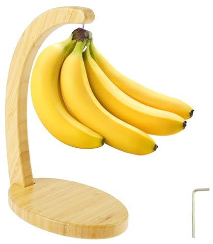 Caffney Banana Tree Holder Bamboo Banana Holder Stand Grape Hanger Rack Fruit Displaying Storage Hook for Kitchen Desktop Decor