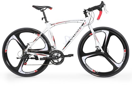 Outroad Hybrid Bikes, 26 inch 14 Speed 700C Wheel Road Bike with Light Aluminum Alloy Frame Commuter Bicycle with Dual Disc for Adult, Men and Women,14 Speed-White