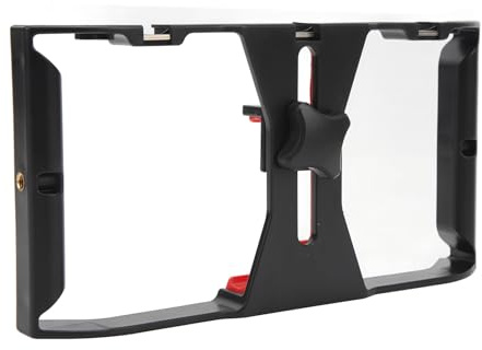 TYCIONG Handhållen telefonbur i aluminium med handtag professionell telefonrigg stabilisator för live-videoinspelning 5 skruvportar 2 kylskor fästen justerbar konsol universal upp till 100 mm