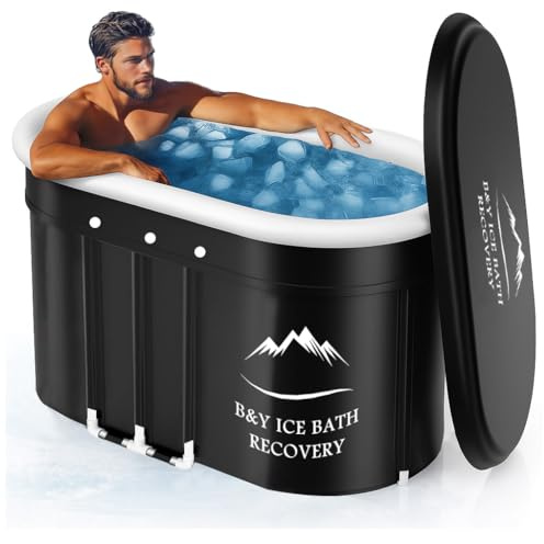 B&Y Bagno di ghiaccio ovale, pieghevole, per adulti, contenitore isolato, per interni ed esterni, terapia del freddo, per atleti, atleti e bagni freddi, per la casa (nero, 120 x 65 x 65 cm)