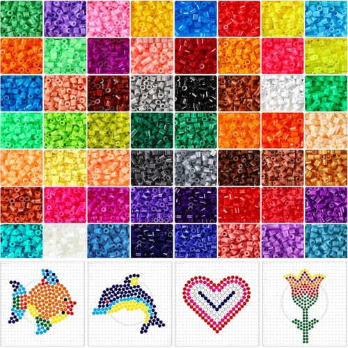 Libima 56000 Pcs 56 Colors Fuse Beads with 50 Pegboards for Art and Crafts 5 mm Assorted Iron Beads Set Multicolored for Birthday Gift Bracelet Making Accessories