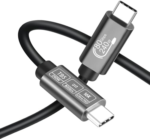 Angusplay Cable USB C de 80 Gbps para Thunderbolt 5/4/3 de 1.5M, cable USB 4 con carga rápida de 240 W, cable USB compatible con pantalla de 16 K/8K, compatible con Thunderbolt 5/4/3, USB 4.0, USB C