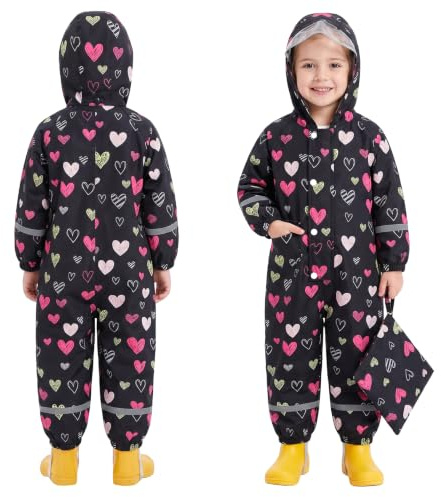JinBei Imperméable à Capuche Enfant Combinaison de Pluie Léger, 1-9 Ans | Imperméables Veste Pantalon une Pièce, mit Transparenter Krempe, à Réfléchissant, Sac de Rangement, pour Outdoor École Sport