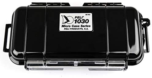 PELI 1030 Watertight Micro Case for Small Personal Belongings, IP67 Water- and Dustproof, 1L Capacity, Made in US, Black/Black Liner