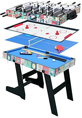 HLC® Mesa Multijuegos Plegable 4 en 1 Mesa de Billar,Ping Pong,Hockey y Futbolín (109 x 60,5 x 82 cm) Buen Regalo para Las Fiestas Juegos Entre Familia