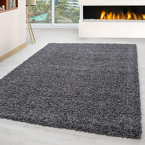 Carpettex Shaggy-Teppich, Hochflor, Wohnzimmer, Florhöhe 3 cm, einfarbig, Grau, 120 x 170 cm