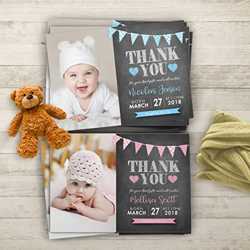 Baby Thank You Cards, Personalised, Birth Announcement, Girl or Boy Thank You Cards (Design 14)