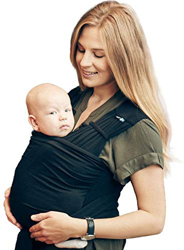 Béaba x Najell, Tragetuch, Babytragetuch, vorgebunden, absoluter Komfort, Haut auf der Haut, Stoff mit Oeko-Tex-Zertifikat, ab Geburt bis 9 kg, Schwarz (L/XL-46/50)