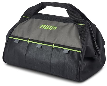 AWP Premium Tool Bag Durable Tool Tote Water-Resistant Organizer for Professionals and Contractors, Black, 15 | 1L-20015