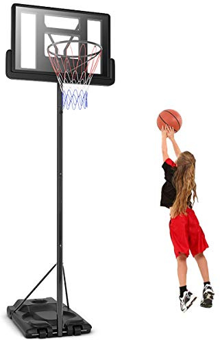 GOPLUS Pallacanestro Basket Portatile, Basket Supporto, Altezza Regolabile, Base con Ruote, Supporto per Pallacanestro da Esterno, Ideale per Bambini ed Adulti, 97x65x260-305 cm, Nero