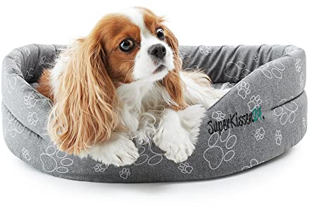 SuperKissen24. Hundebett für Kleine Mittel und Große Hunde oder Katze- Waschbar Hundekissen - Oeko-TEX-Zertifikat - Wasserdicht Hundesofa - Oval - 97 cm x 83 cm - Claw Grau