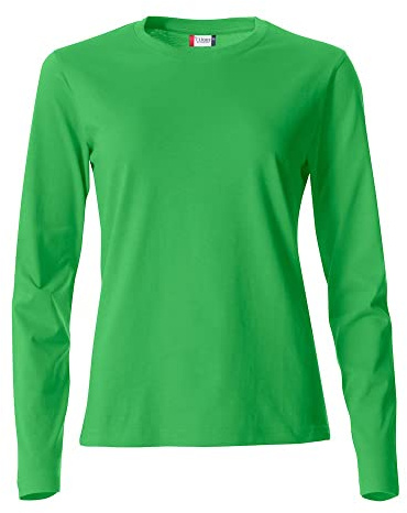 Clique - T-shirt maglia maglietta a manica lunga girocollo da donna Basic-T L/S Ladies in cotone jersey vestibilità slim-fit in diverse taglie e colori (verde acido M)