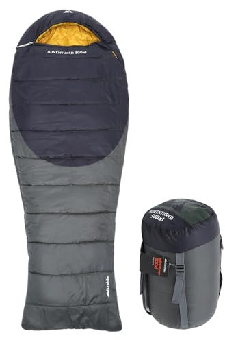Eurohike Adventurer 300 XL Sleeping Bag with Extra Length and Width for Adults, Teens, 1 Person, 3 Season, Mummy, Portable, Indoor & Outdoor Use, Camping, Hiking, Backpacking, Compression Bag, Grey
